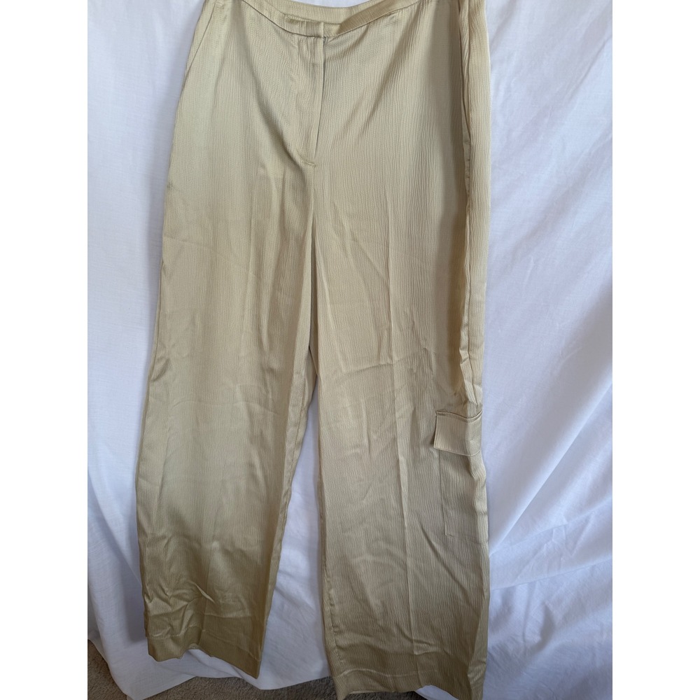 Calvin Klein Jeans Women Gravel Beige Crinkle Wide Leg Cargo Pants Size 2 NEW